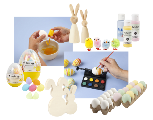 Collage met diverse paasversieringen