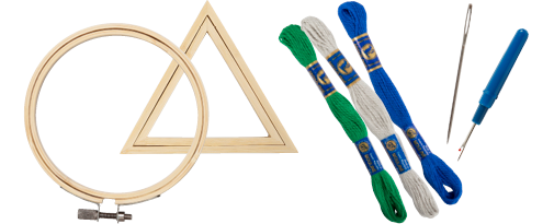 Kleine borduurartikelen - houten frame, touwtje en naald