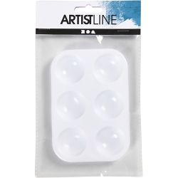 Palet, Rechthoekig palet met 6 vakken, afm 13x8,5 cm, wit, 1 stuk