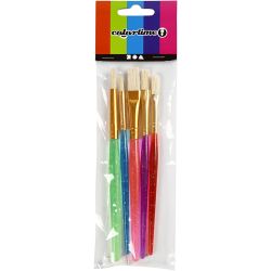Kwasten voor Kinderen, afm 8+12+18, L: 14-16 cm, B: 5-10 mm, plat,rond, diverse kleuren, 5 stuk/ 1 doos