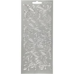 Stickers, bladeren, vel 10x23 cm, zilver, 1 vel