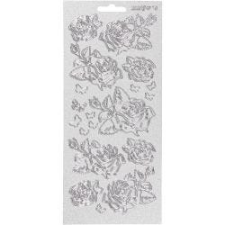Stickers, rozen, vel 10x23 cm, zilver, 1 vel