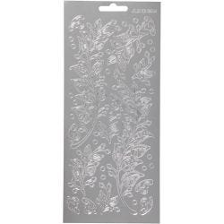 Stickers, bladeren, vel 10x23 cm, zilver, 1 vel