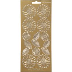 Stickers, margrieten, vel 10x23 cm, goud, 1 vel
