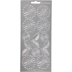 Stickers, margrieten, vel 10x23 cm, zilver, 1 vel