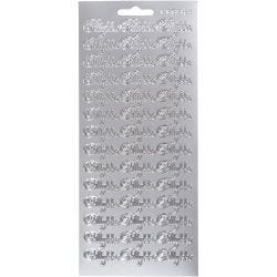 Stickers, tillykke, vel 10x23 cm, zilver, 1 vel