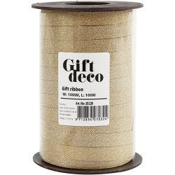Cadeaulint, B: 10 mm, glitter, goud, 100 m/ 1 rol