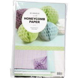 Honingraat papier, vel 28x17,8 cm, lichtblauw, groen, paars, wit, 4x2 vel/ 1 doos