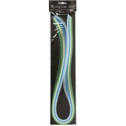 Quilling stroken, L: 78 cm, B: 5 mm, 120 gr, blauw, groen, lime groen, turquoise, 100 stuk/ 1 doos