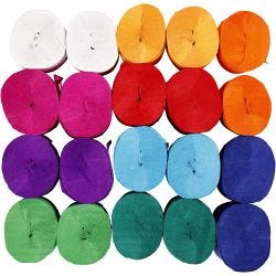 Rollen Crêpepapier, L: 20 M, B: 5 cm, 22 gr, diverse kleuren, 20 rol/ 1 doos