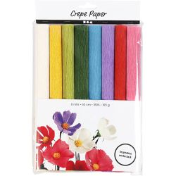 Crêpepapier, vel 25x60 cm, Crêpe-verhouding: 180%, 105 gr, standaardkleuren, 8 vel/ 1 doos