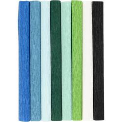 Crêpepapier, vel 25x60 cm, Crêpe-verhouding: 180%, 105 gr, blauw/groen harmonie, 8 vel/ 1 doos