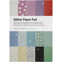 Glitterpapier blok, A4, vel 210x297 mm, 150 gr, 30 vel/ 1 stuk