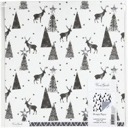 Design papier, herten & patronen, 180 gr, zwart, zilver, wit, 3 vel/ 1 doos
