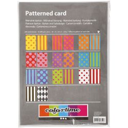 Bedrukt Karton, A4, vel 210x297 mm, 250 gr, diverse kleuren, 200 div vellen/ 1 doos