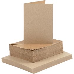 Kaarten en enveloppen, afmeting kaart 10,5x15 cm, afmeting envelop 11,5x16,5 cm, 120+240 gr, naturel, 50 set/ 1 doos