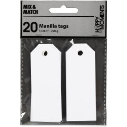 Manilla-labels, afm 3x8 cm, 220 gr, wit, 20 stuk/ 1 doos