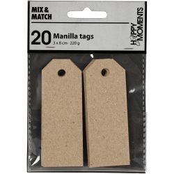 Manilla-labels, afm 3x8 cm, 220 gr, naturel, 20 stuk/ 1 doos