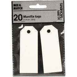 Manilla-labels, afm 3x8 cm, 220 gr, off-white, 20 stuk/ 1 doos