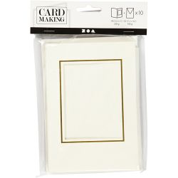 Passepartout kaarten , rechthoek met gouden rand, afmeting kaart 10,5x15 cm, afmeting envelop 11,5x16,5 cm, off-white, 10 set/ 1 doos