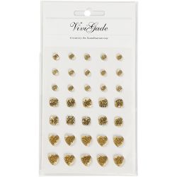 Strasstenen, rond, vierkant, hart, afm 6+8+10 mm, goud, 35 stuk/ 1 doos