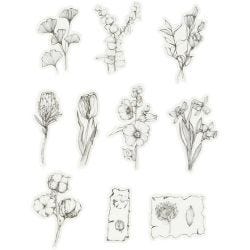Masking Tape stickers, zwart/wit bloemen, afm 30-50 mm, 30 stuk/ 1 doos