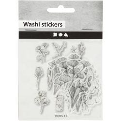 Masking Tape stickers, zwart/wit bloemen, afm 30-50 mm, 30 stuk/ 1 doos
