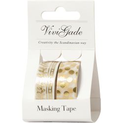 Masking Tape, ranken en stippen - folie, B: 15 mm, goud, 2x4 m/ 1 doos