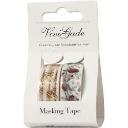 Masking Tape, Merry Christmas en vogels - folie, B: 15 mm, 2x4 m/ 1 doos