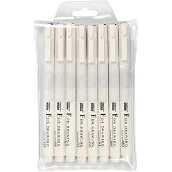 Fineliners, lijndikte 0,03+0,05+0,1+0,2+0,3+0,5+0,8+1,0 mm, zwart, 8 stuk/ 1 doos