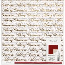 Design papier, Merry Christmas en stippen, vel 30,5x30,5 cm, 180 gr, goud, 3 vel/ 1 doos
