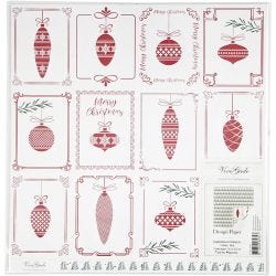 Design papier, kerstballen en kerstbomen, vel 30,5x30,5 cm, 180 gr, 5 vel/ 1 doos