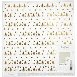 Design papier, herten en stippen, vel 30,5x30,5 cm, 180 gr, goud, 3 vel/ 1 doos