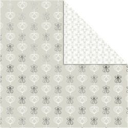 Design papier, engelen en harten, vel 30,5x30,5 cm, 180 gr, zilver, 3 vel/ 1 doos