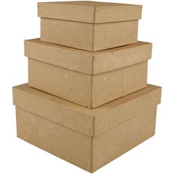 Vierkante Dozen, H: 5+6+7,5 cm, afm 10+12,5+15 cm, 3 stuk/ 1 set