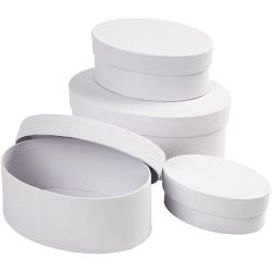 Ovale Dozen, H: 4+5+6+7 cm, L: 10+12+14+16 cm, wit, 4 stuk/ 1 set