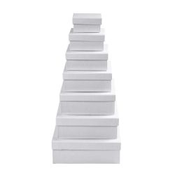 Vierkante Dozen, H: 4,5+5+5,5+6+6,5+7+7,5 cm, afm 9+11+13+15+17+19+21 cm, wit, 7 stuk/ 1 set