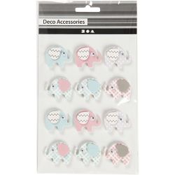 3D stickers, olifanten, H: 25 mm, B: 31 mm, dikte 7 mm, 12 stuk/ 1 doos