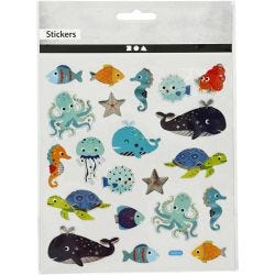 Stickers, zeedieren, vel 15x16,5 cm, 1 vel