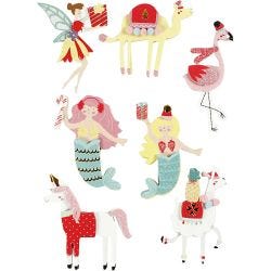 3D stickers, flamingo, lama zeemeermin, H: 50-60 mm, B: 30-45 mm, dikte 7 mm, 7 stuk/ 1 doos
