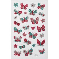 Glitter stickers, vlinders, vel 10x16 cm, 1 vel