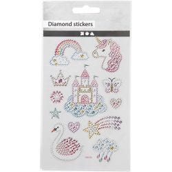 Diamond stickers, unicorn univers, vel 10x16 cm, 1 vel