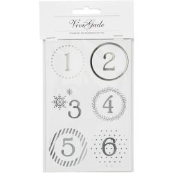 Kerstkalender cijfer stickers, d 40 mm, vel 9x14 cm, zilver, wit, 4 vel/ 1 doos