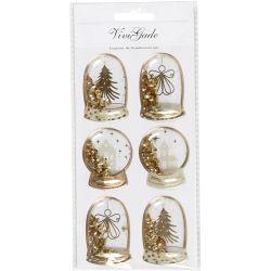 Shaker stickers, engel, boom en huizen, afm 49x32+45x36 mm, goud, 6 stuk/ 1 doos