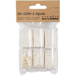 Bio Sparkles & Sequins, zilver, wit, 6x7 ml/ 1 doos