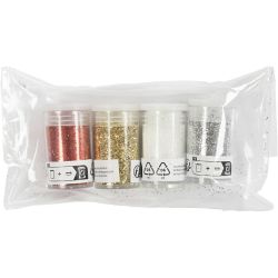 Glitter en Pailletten, goud, rood, zilver, wit, 4x5 gr/ 1 doos