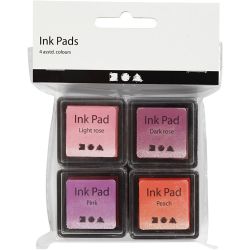 Stempelinkt, H: 2 cm, afm 3,5x3,5 cm, peach, roze, lichtroze, donkerroze, 4 stuk/ 1 doos