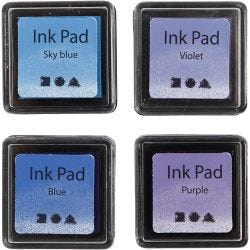 Stempelinkt, H: 2 cm, afm 3,5x3,5 cm, blauw, hemelsblauw, paars, violet, 4 stuk/ 1 doos