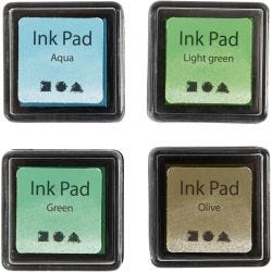 Stempelinkt, H: 2 cm, afm 3,5x3,5 cm, groen, lichtgroen, olijf, aqua, 4 stuk/ 1 doos