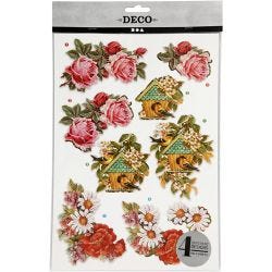 3D vellen, bloemen en vogels, vel 21x30 cm, 4 vel/ 1 doos